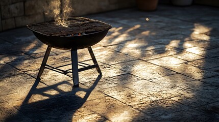 small charcoal grill on patio in sunlight