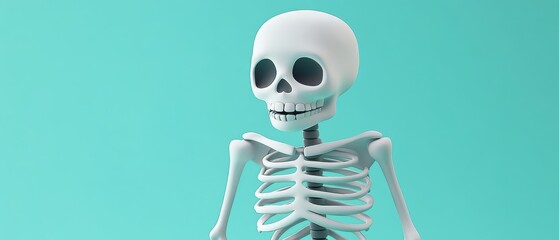 Playful cartoon-style 3D skeleton with exaggerated anatomy in Halloween theme