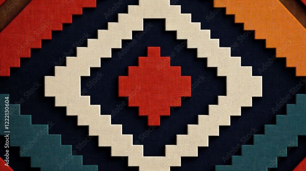 Poster colorful geometric pattern with textured layers in square and diamond shapes for modern design proje