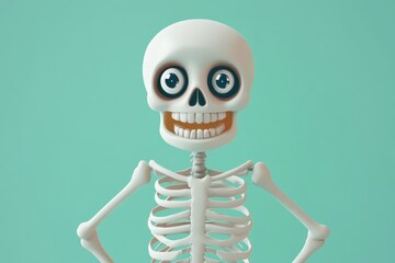 Playful cartoon-style 3D skeleton with exaggerated anatomy in Halloween theme