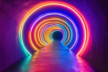 Obraz premium Colorful Neon Tunnel with Bright Light Effects and Dark Background