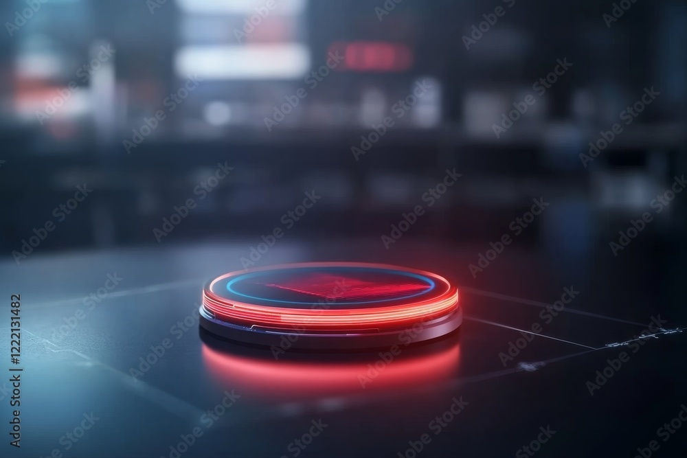 Fototapete a sleek digital shield glows with vibrant red and blue colors, symbolizing advanced cybersecurity pr