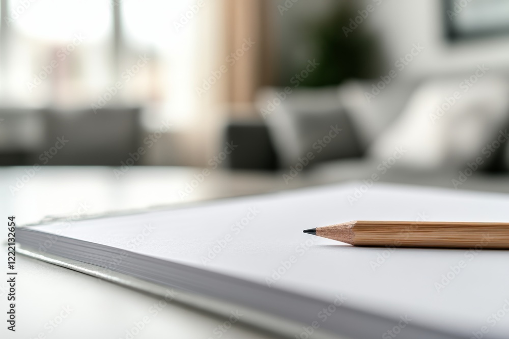 Poster soft natural light enhances a close-up view of a bamboo pencil resting on an eco-friendly notebook, 