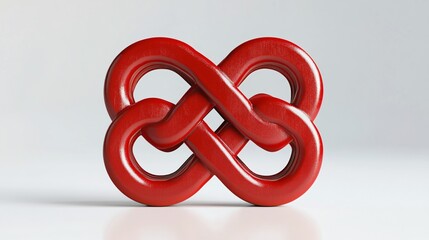 Intricate Red Infinity Knot Sculpture on a Soft White Background