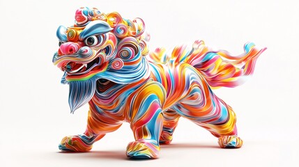Colorful and Abstract Lion Sculpture with Swirling Patterns