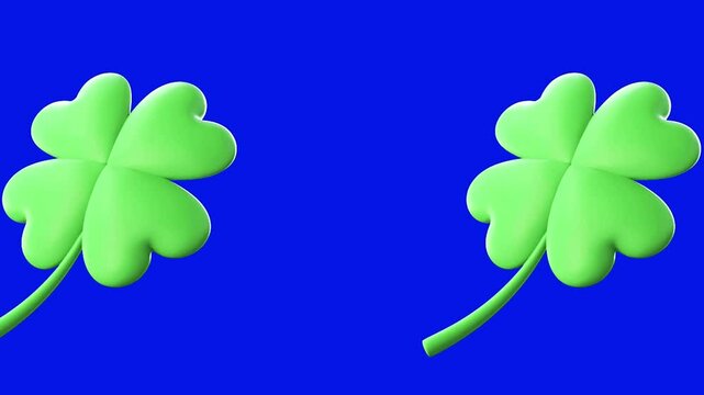 four clover green leaves 3d icons animation motion 4k blue screen.