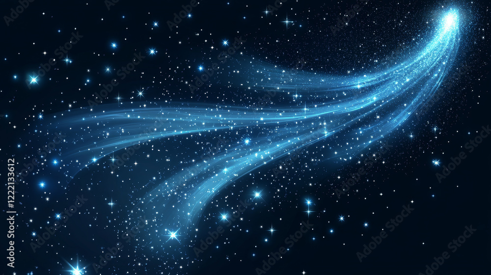 Poster gold star with magic curve trail on transparent background. realistic vector illustration set of bri
