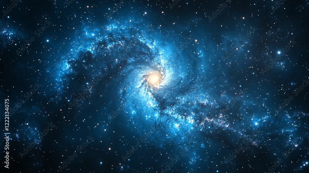 Poster a mesmerizing spiral galaxy in the night sky surrounded by stars and clouds with a bright minimalist
