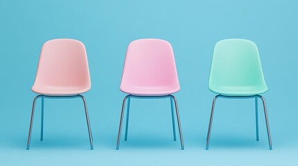 Colorful Plastic Chairs Against a Bright Blue Background for Modern Interior Design Inspiration