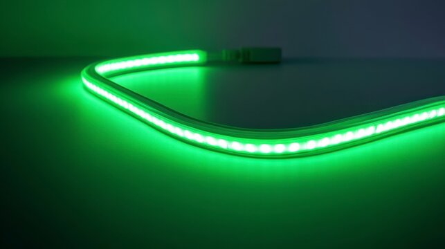 Bright Green LED Strip Light Illuminating a Dark Surface