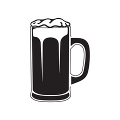 Black Silhouette Beer Mug Vector Illustration on White Background
