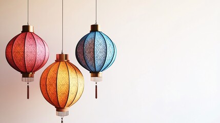 Obraz premium Colorful decorative lanterns hanging against a soft background
