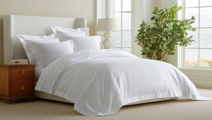 Serene Bedroom with Natural Light and Greenery