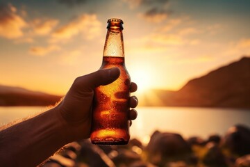 Bottle beer sunset drink.