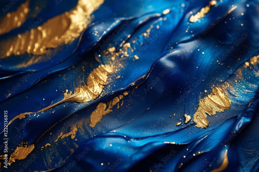 Poster an intense collision of sapphire blue and bright gold creates a mesmerizing abstract texture, showca