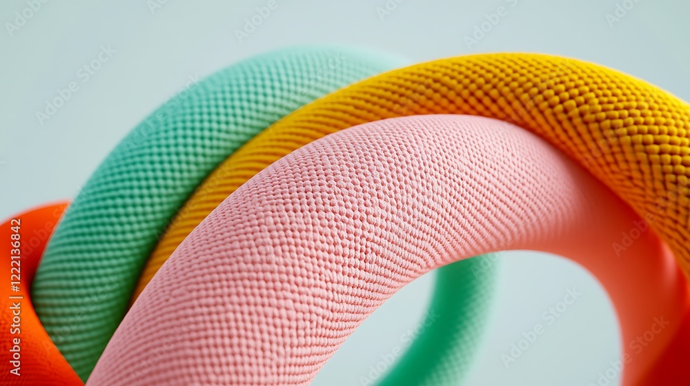 Poster colorful textured foam shapes twisting together in a modern artistic display for creative design pro