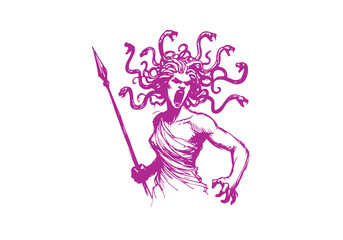 Gorgons  Medusa hand drawn sketch vector