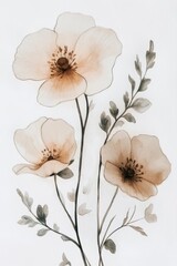 Elegant Floral Watercolor Art Featuring Soft Cream and Brown Blooms