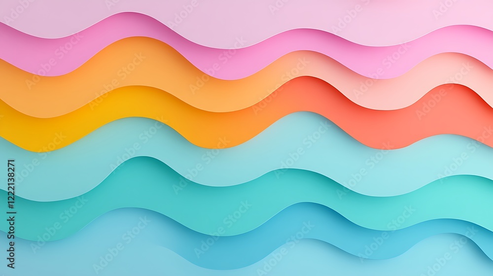 Poster Colorful Waves of Paper in Soft Pastel Shades Creating an Artistic Background for Design Projects