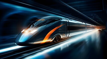 Fototapeta premium High Speed Electric Train Rapidly Zooming Through Tunnel in Dynamic Motion Showcasing Advanced Transportation Technology and Infrastructure
