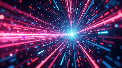  A vibrant digital vortex with pixel trails, glowing particles, and shifting geometric patterns evoking an intense gaming experience.
