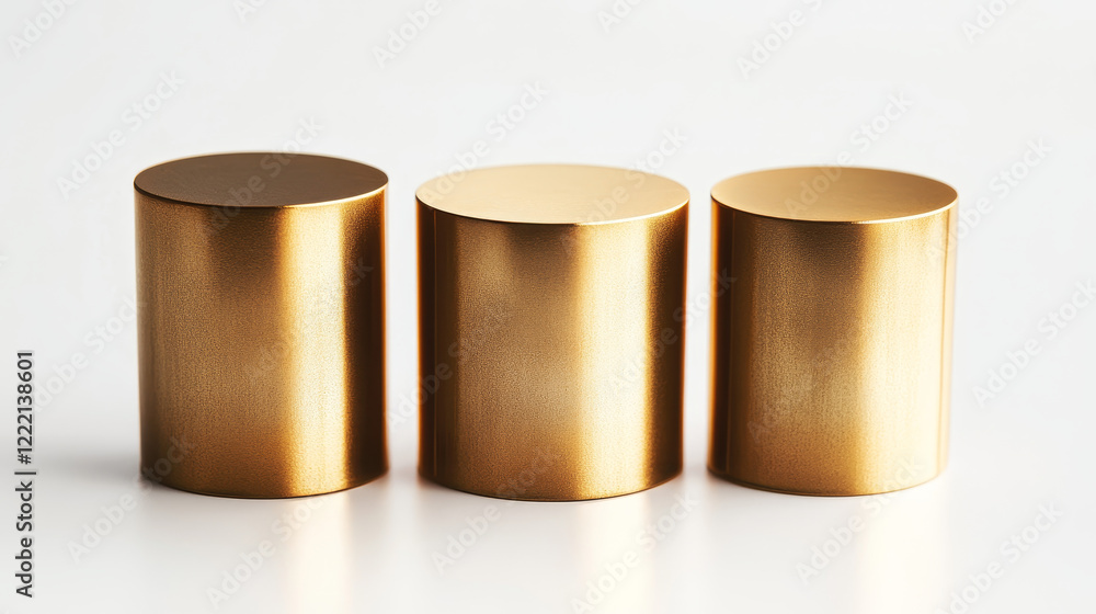 Aufkleber set of golden geometric cylinders isolated on white background. realistic geometry elements. 3d geom