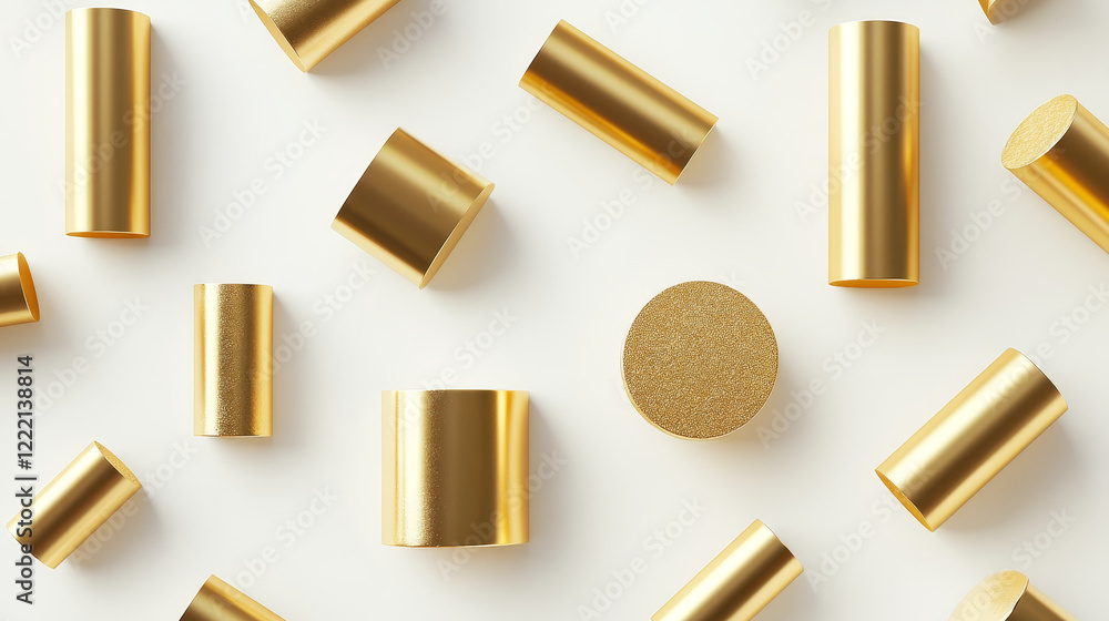 Aufkleber set of golden geometric cylinders isolated on white background. realistic geometry elements. 3d geom