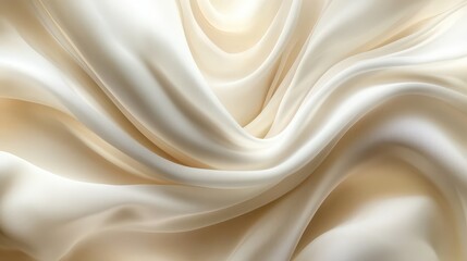 Obraz premium Elegant flowing cream silk texture forms a smooth wave. Cream silk fabric creates an elegant wave. Flawless texture with a flowing background, perfect for sophisticated design and stylish decor.