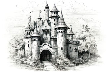 Obraz premium Drawing castle sketch architecture.