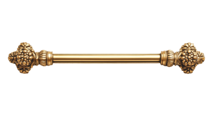 Golden decorative rod with intricate floral and ornamental designs, isolated on a transparent background. Exuding luxury and elegance, ideal for interior design and art themes