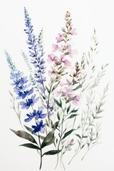 Elegant Watercolor Floral Arrangement with Blue and Pink Flowers
