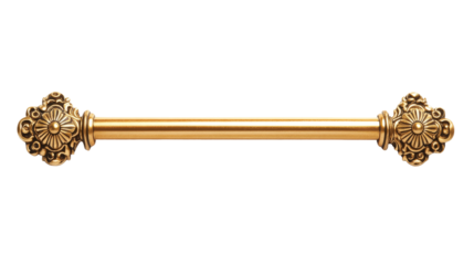 Golden decorative rod with intricate floral and ornamental designs, isolated on a transparent background. Exuding luxury and elegance, ideal for interior design and art themes