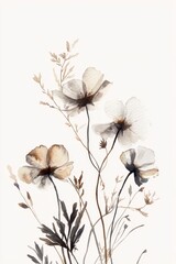 Delicate Watercolor Flowers on Minimalist Background Design