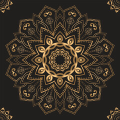 black luxury background with gold mandala ornament design