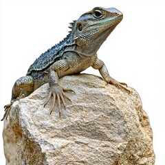 Fototapeta premium Detailed Portrait of a Colorful Lizard on a Rock in Natural Habitat Capturing Stunning Textures and Features of Reptiles