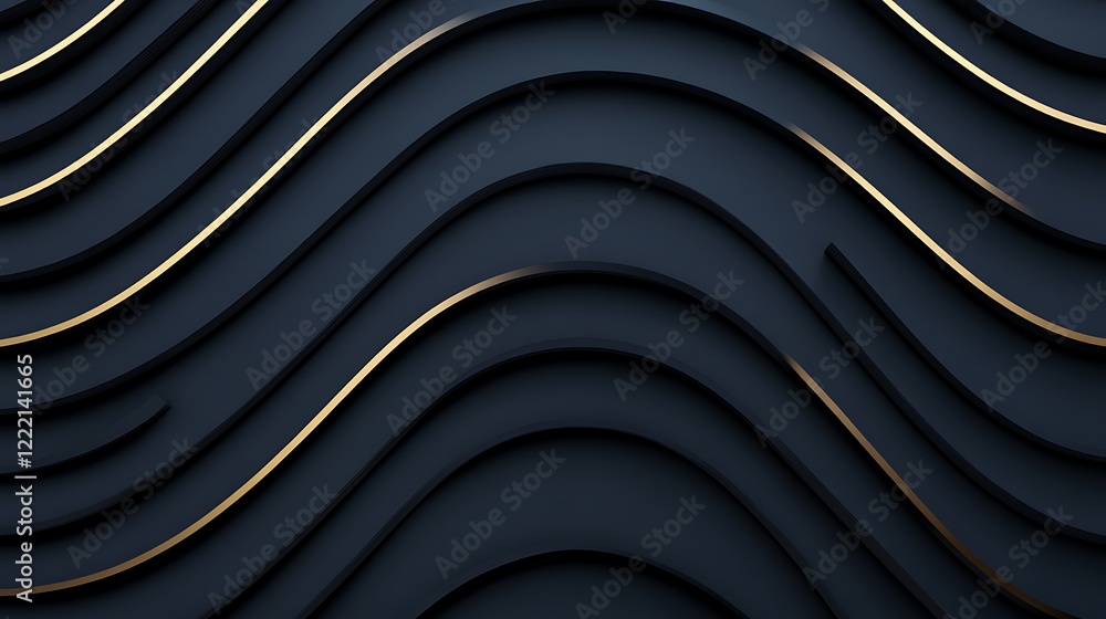 Poster elegant abstract dark background with curved lines and textured waves in gold and black design