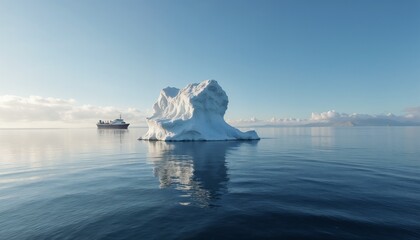 Iceberg in Ocean with Ship in Background Under Calm Skies for Concept World Water Day
