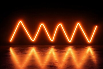 Vibrant Orange Neon Waves on Dark Background with Reflection