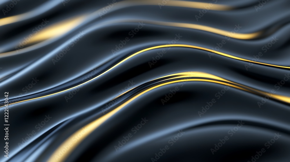 Poster elegant black waves with golden highlights in smooth flowing texture background for design and art a