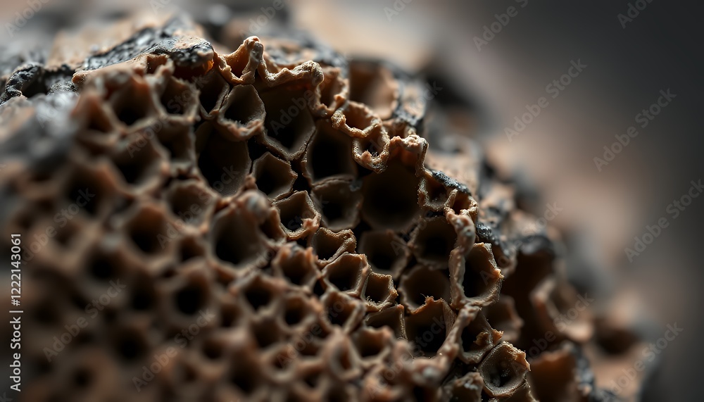Poster close-up macro photograph of a brown textured surface with honeycomb pattern