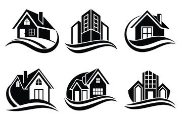 Real Estate icon set. Vector illustration. The collection contains icons: House, Real Estate Insurance, Real Estate Agent, House Key, Domestic Life, Real Estate Construction, Relocation, Home.