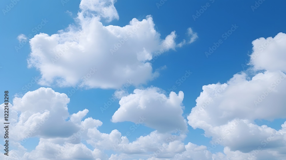Poster wispy and ethereal fluffy white clouds effortlessly floating in a clear serene blue sky backdrop thi
