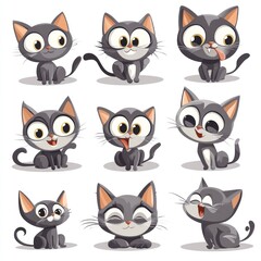 Fototapeta premium Nine cute cartoon kittens in various poses