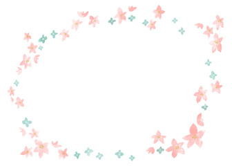 パステルカラーの小さな花が舞うフェミニンな背景フレーム素材