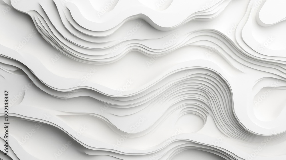 Poster curved white paper layers create a striking abstract texture, emphasizing movement and depth in a mi