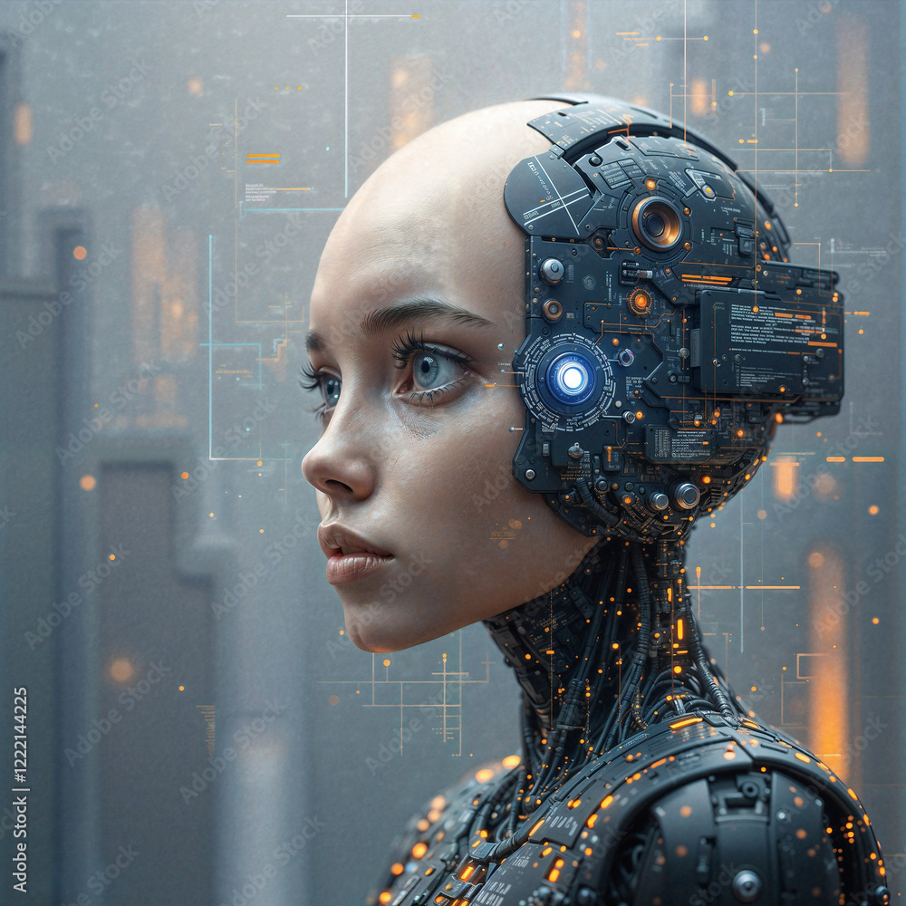 Aufkleber cyber robot head . generative ai . generative ai