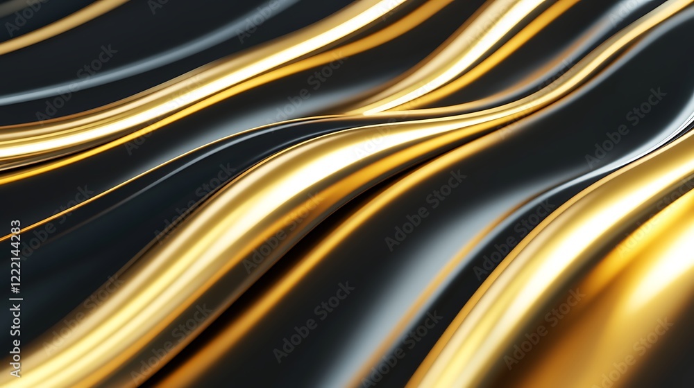 Poster elegant flowing waves of black and gold fabric texture with shiny smooth surface in a dynamic compos