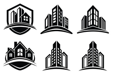 Fototapeta premium Real Estate icon set. Vector illustration. The collection contains icons: House, Real Estate Insurance, Real Estate Agent, House Key, Domestic Life, Real Estate Construction, Relocation, Home.