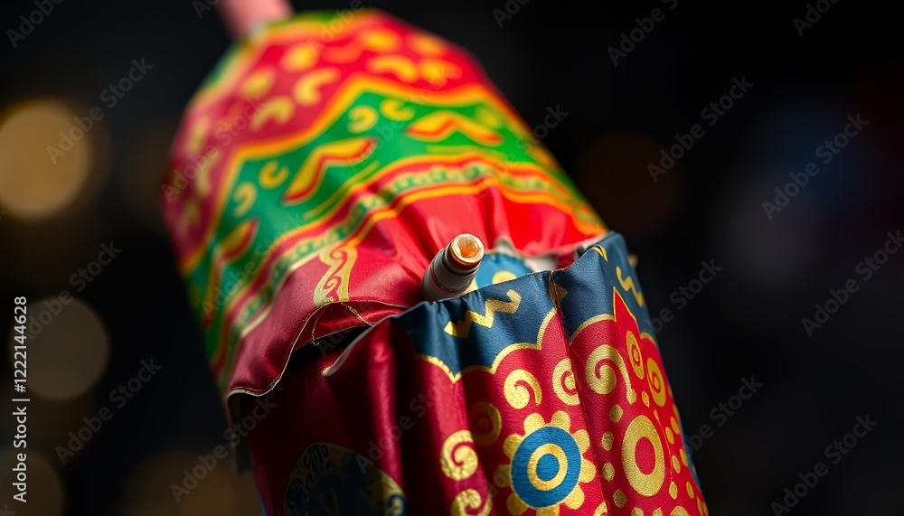 Poster close-up of a colorful firecracker with intricate design