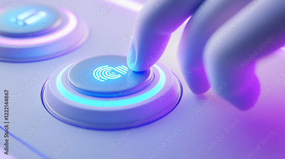 Poster hand click icon, computer cursor with fingers press buttons and touch fingerprint scan. pointing ges